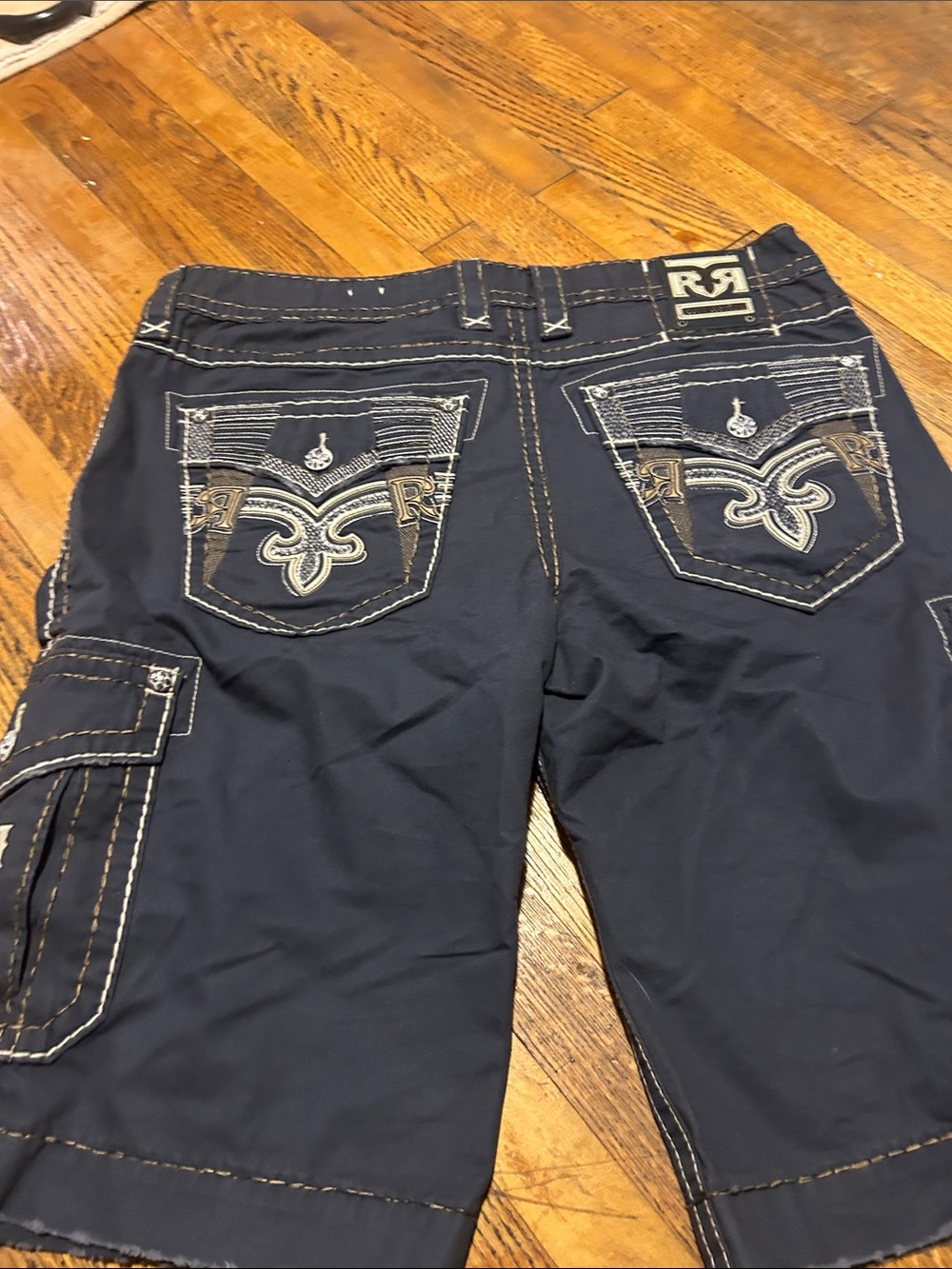 Rock Revival Navy Cargo Shorts with Contrast Stitching